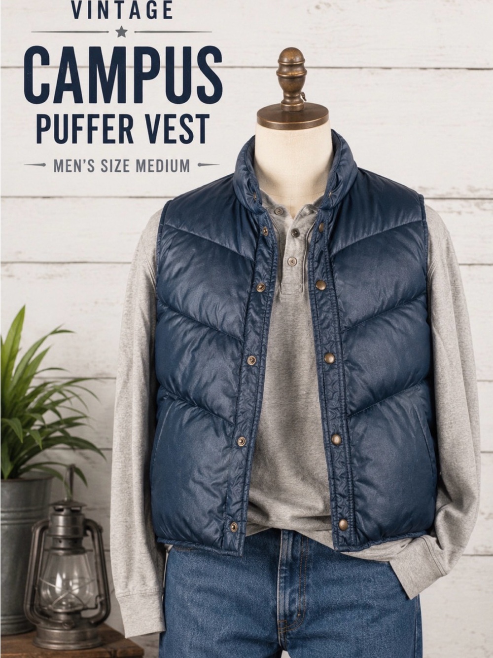 Vintage 70s/80s- Campus Navy Puffer Vest- M